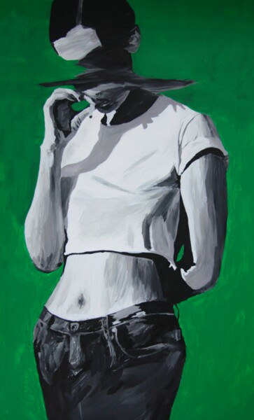 Painting titled "Green Smoke" by Burcu Panahi, Original Artwork, Acrylic