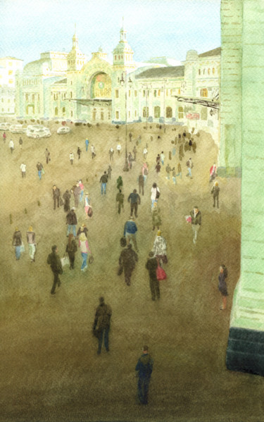 Peinture intitulée "Белорусский вокзал" par Anastasiia Anatolevna Burdenkova, Œuvre d'art originale, Aquarelle