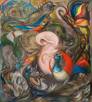 Painting titled "райские птицы" by Vladimir Burdin, Original Artwork