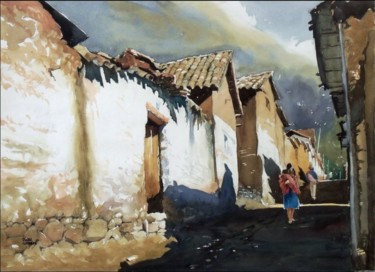 Peinture intitulée "Calle de la cantarr…" par Bernardo Burgos, Œuvre d'art originale, Aquarelle