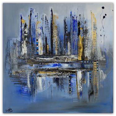 Diamont City abstrakte Wandkunst Malerei Bild blau golden Malerei mit dem Titel "Diamont City abstra…" von Burgstallers-Art - Alexandra Brehm Geb. , Original Kunstwerk, Acryl