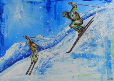 Pintura titulada "Zwei Skifahrer Spor…" por Burgstallers-Art - Alexandra Brehm, Obra de arte original, Acrílico Montado en B…