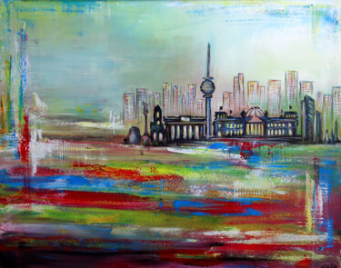 Painting titled "Berlin abstrakt gem…" by Burgstallers-Art - Alexandra Brehm, Original Artwork, Acrylic Mounted on Wood Stre…