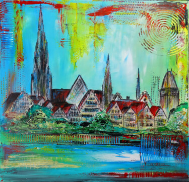 Ζωγραφική με τίτλο "Ulm Skyline Stadt G…" από Burgstallers-Art - Alexandra Brehm, Αυθεντικά έργα τέχνης, Ακρυλικό Τοποθετήθη…