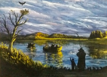 Peinture intitulée "Şafak balıkçıları" par Burhan Alem, Œuvre d'art originale, Acrylique