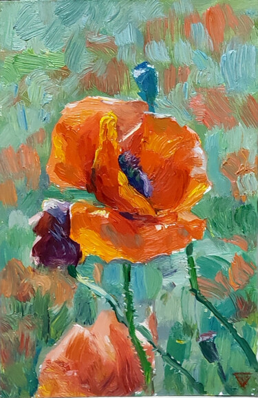 Pittura intitolato "Poppies. Oil Painti…" da Aleksey Burov, Opera d'arte originale, Olio