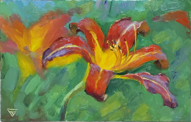 Painting titled "Lilies. OIL PAINTING" by Aleksey Burov, Original Artwork, Oil