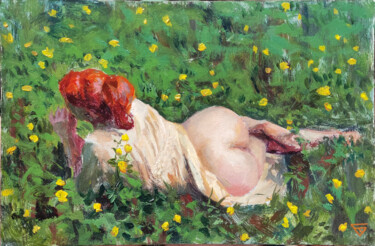 Painting titled "Sexy nude redhead g…" by Aleksey Burov, Original Artwork, Oil