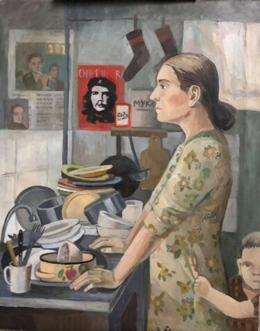 Painting titled "Революция" by Burtova Mariia, Original Artwork, Oil Mounted on Wood Stretcher frame