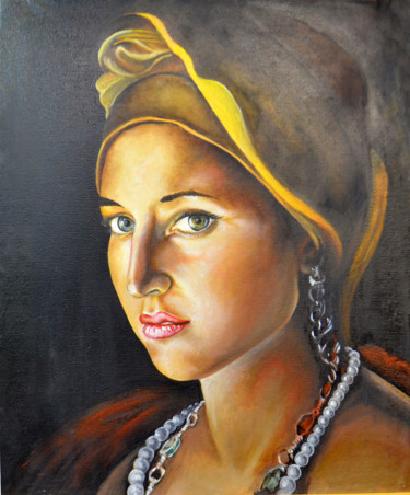 Painting titled "Портрет Дианы" by Viacheslav Busygin, Original Artwork, Oil