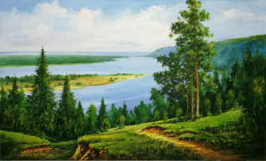Peinture intitulée "Волжские просторы" par Viacheslav Busygin, Œuvre d'art originale, Huile