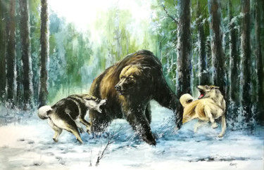 Картина под названием "Охота" - Вячеслав Бусыгин, Подлинное произведение искусства, Масло