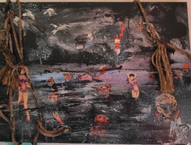 Peinture intitulée "Mon triste coeur ba…" par Marie Busso, Œuvre d'art originale, Collages