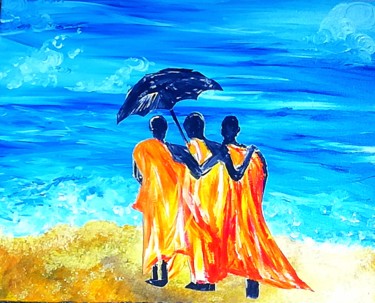 Painting titled "Old Friends" by Marie Busso, Original Artwork, Oil Mounted on Wood Stretcher frame