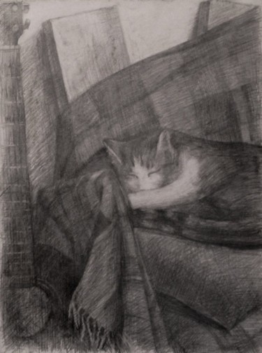 Dessin intitulée "My little cat" par Busuioc Elena, Œuvre d'art originale, Crayon