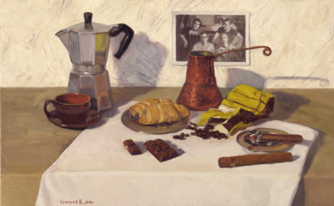Painting titled "Натюрморт с кофе" by Konstantin Seleznev, Original Artwork, Oil