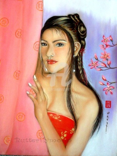 Drawing titled "Femme chinoise" by Butterflymoon, Original Artwork, Pastel