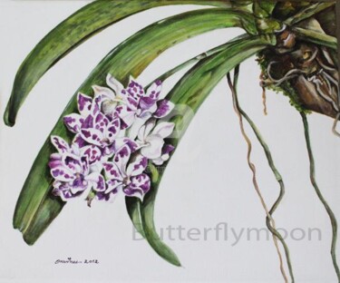 Painting titled "Orchidée 4" by Butterflymoon, Original Artwork