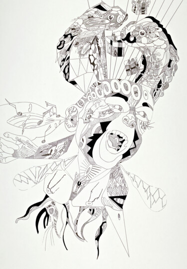 Dessin intitulée "Duel avec mon mental" par Butty Magali, Œuvre d'art originale, Encre