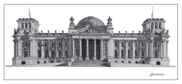 Рисунок под названием "Reichstag Building" - José A. Bustamante, Подлинное произведение искусства, Графит