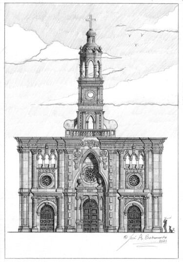 Tekening getiteld "Chapel dedicated to…" door José A. Bustamante, Origineel Kunstwerk, Potlood