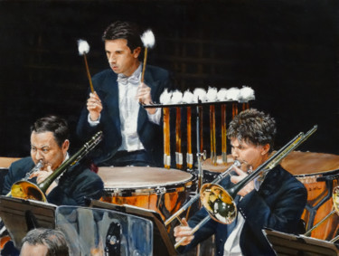 Painting titled "TIMBALES ET TROMBON…" by Brigitte With (B.WITH), Original Artwork, Oil