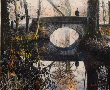 Painting titled "Petit-pont-en-hiver…" by Brigitte With (B.WITH), Original Artwork, Oil