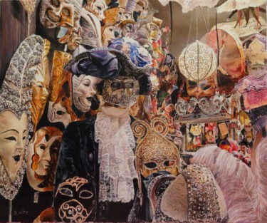 Malerei mit dem Titel "Venise-masques-et-p…" von Brigitte With (B.WITH), Original-Kunstwerk, Öl