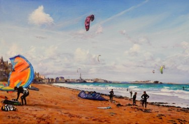 Painting titled "les-kytes-surfeurs-…" by Brigitte With (B.WITH), Original Artwork, Oil