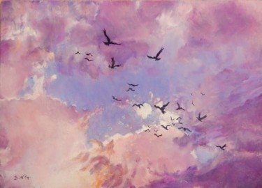 Peinture intitulée "Plein-ciel" par Brigitte With (B.WITH), Œuvre d'art originale, Huile