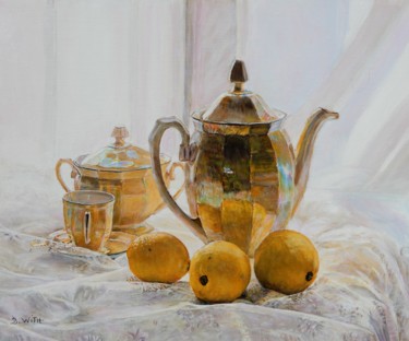 Painting titled "298-cafe-et-citrons…" by Brigitte With (B.WITH), Original Artwork