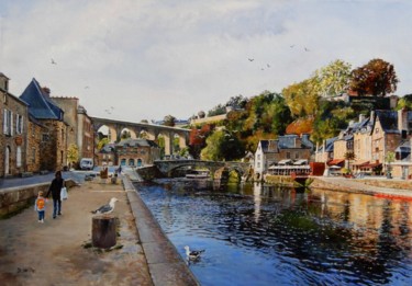 Dinan, le viaduc et le vieux pont Peinture intitulée "Dinan, le viaduc et…" par Brigitte With (B.WITH), Œuvre d'art originale, Huile