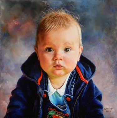 Painting titled "Mon petit fils Maxi…" by Brigitte With (B.WITH), Original Artwork, Oil