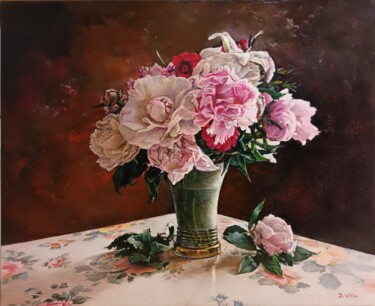 Painting titled "Pivoines, liliums e…" by Brigitte With (B.WITH), Original Artwork, Oil