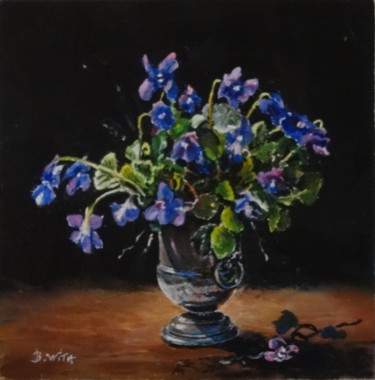 Painting titled "Bouquet-de-violettes" by Brigitte With (B.WITH), Original Artwork, Oil