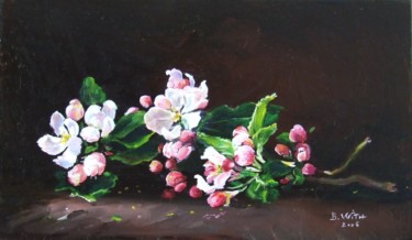 Peinture intitulée "Branche-de-pommier" par Brigitte With (B.WITH), Œuvre d'art originale, Huile