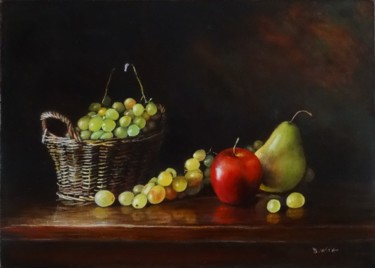 Painting titled "Nature-morte à-la-p…" by Brigitte With (B.WITH), Original Artwork, Oil Mounted on Wood Stretcher frame