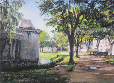 Painting titled "Remparts-de-Guerand…" by Brigitte With (B.WITH), Original Artwork, Oil Mounted on Wood Stretcher frame