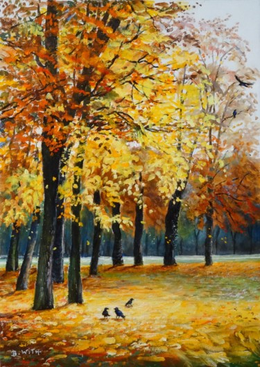Painting titled "Novembre-à-Chamaran…" by Brigitte With (B.WITH), Original Artwork, Oil Mounted on Wood Stretcher frame