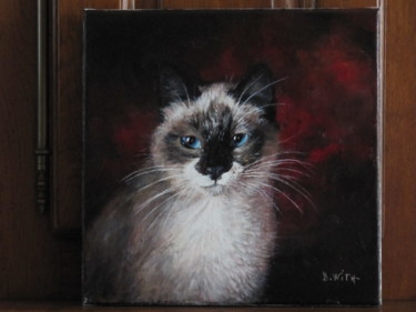 Peinture intitulée "Le chat Moustic" par Brigitte With (B.WITH), Œuvre d'art originale, Huile