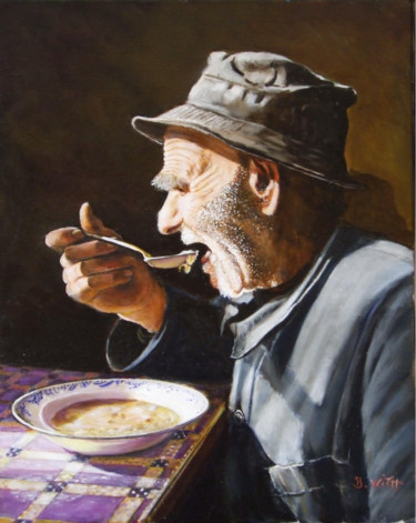 Painting titled "Le-souper-de-grand-…" by Brigitte With (B.WITH), Original Artwork, Oil Mounted on Wood Stretcher frame