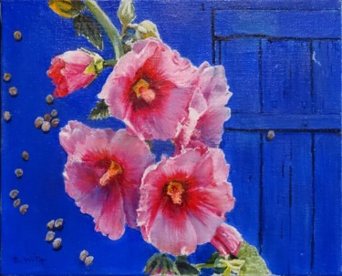 Malerei mit dem Titel "roses-tremieres" von Brigitte With (B.WITH), Original-Kunstwerk, Öl