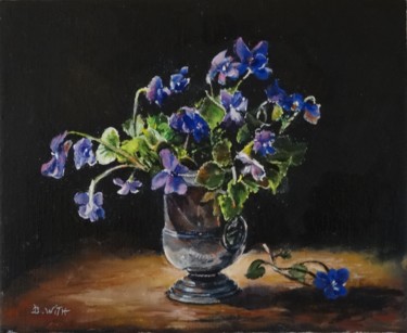 Pittura intitolato "violettes-du-jardin" da Brigitte With (B.WITH), Opera d'arte originale, Olio