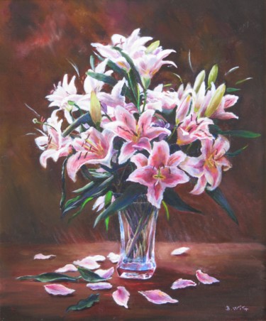 Peinture intitulée "bouquet-de-liliums" par Brigitte With (B.WITH), Œuvre d'art originale, Huile