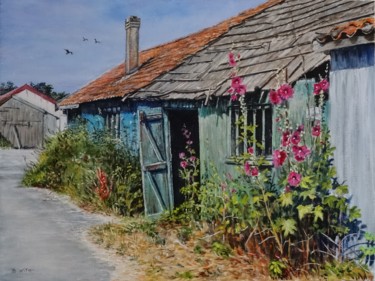 Painting titled "oleron-cabane-à-st-…" by Brigitte With (B.WITH), Original Artwork, Oil