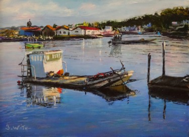 Painting titled "Etude-Oleron-barges…" by Brigitte With (B.WITH), Original Artwork, Oil