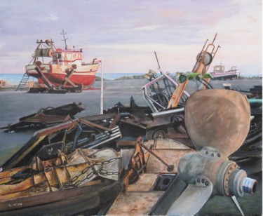 Peinture intitulée "Reparation-navale-L…" par Brigitte With (B.WITH), Œuvre d'art originale, Huile