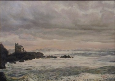 Painting titled "Tempête-à-Biarritz-" by Brigitte With (B.WITH), Original Artwork, Oil