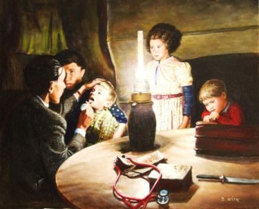 Pintura intitulada "la-visite-du-docteur" por Brigitte With (B.WITH), Obras de arte originais, Óleo