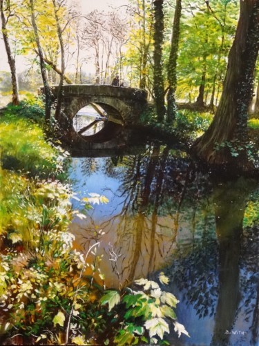 Le petit pont (Chamarande 91) Peinture intitulée "Le petit pont (Cham…" par Brigitte With (B.WITH), Œuvre d'art originale, Huile